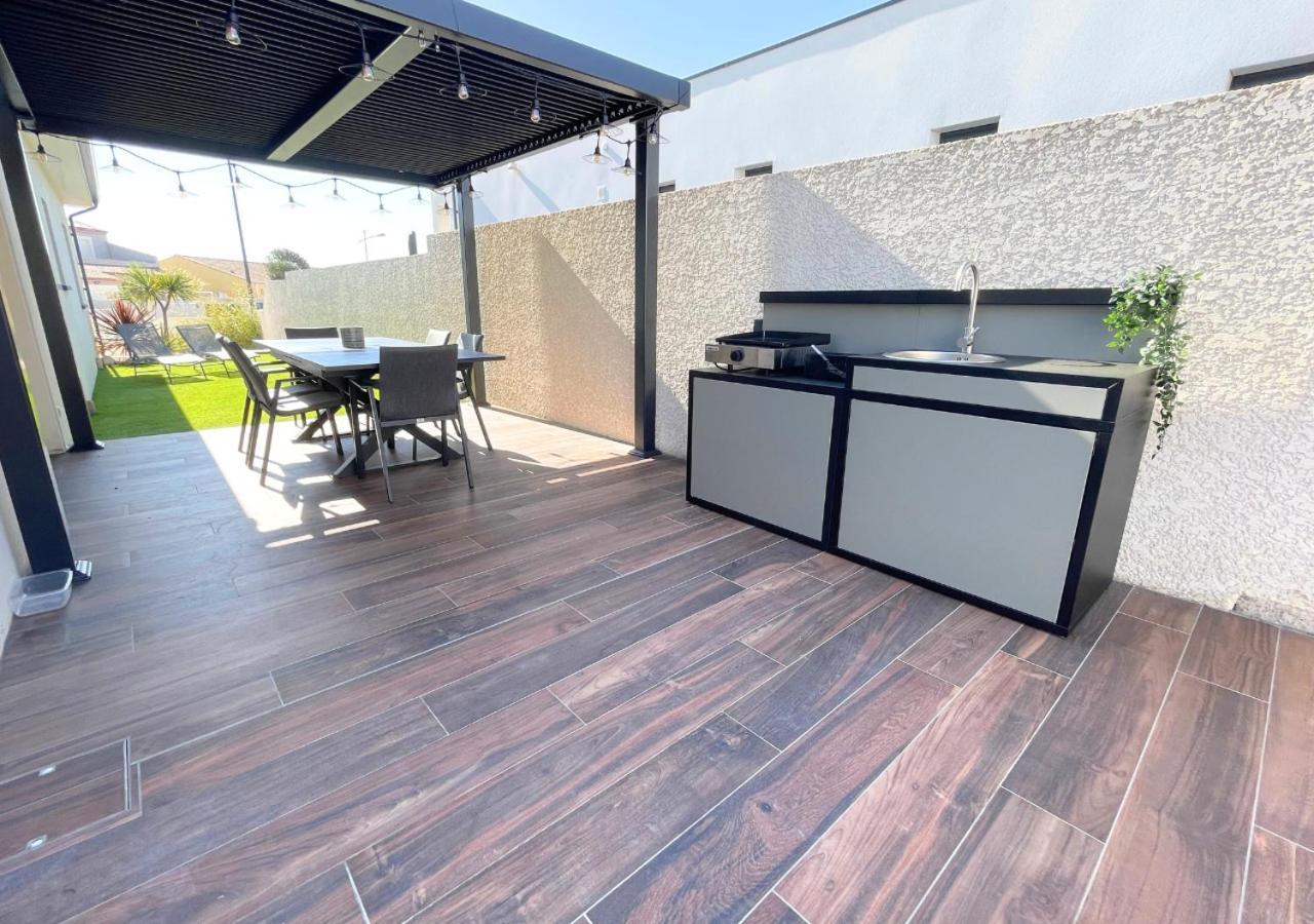 Villa Contemporaine Avec Piscine Chauffee Proche Des Plages Sauvian Bagian luar foto